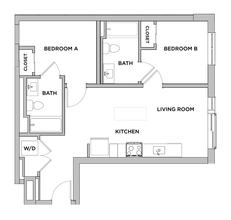 B5-M - 2x2 Standard Bedroom Private Bathroom floor plan
